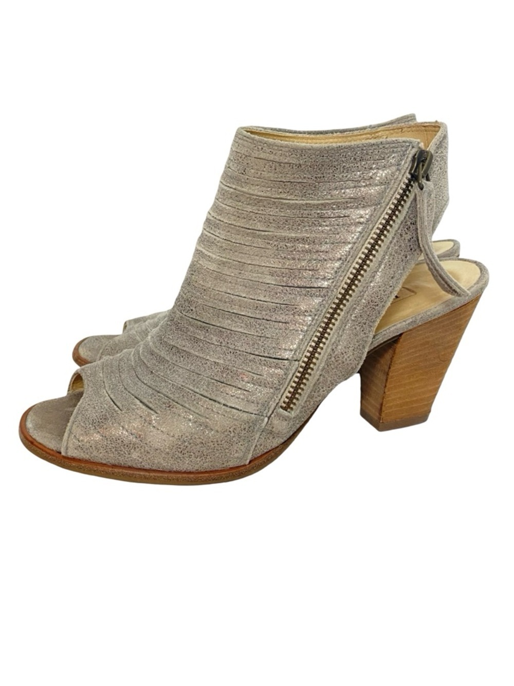 Paul Green Cayanne Peep Toe Bootie Heels Shoes Womens Size 7.5 Neutral Metallic